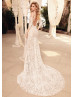 Beaded Lace Tulle Bohemian Wedding Dress With Detachable Sleeves